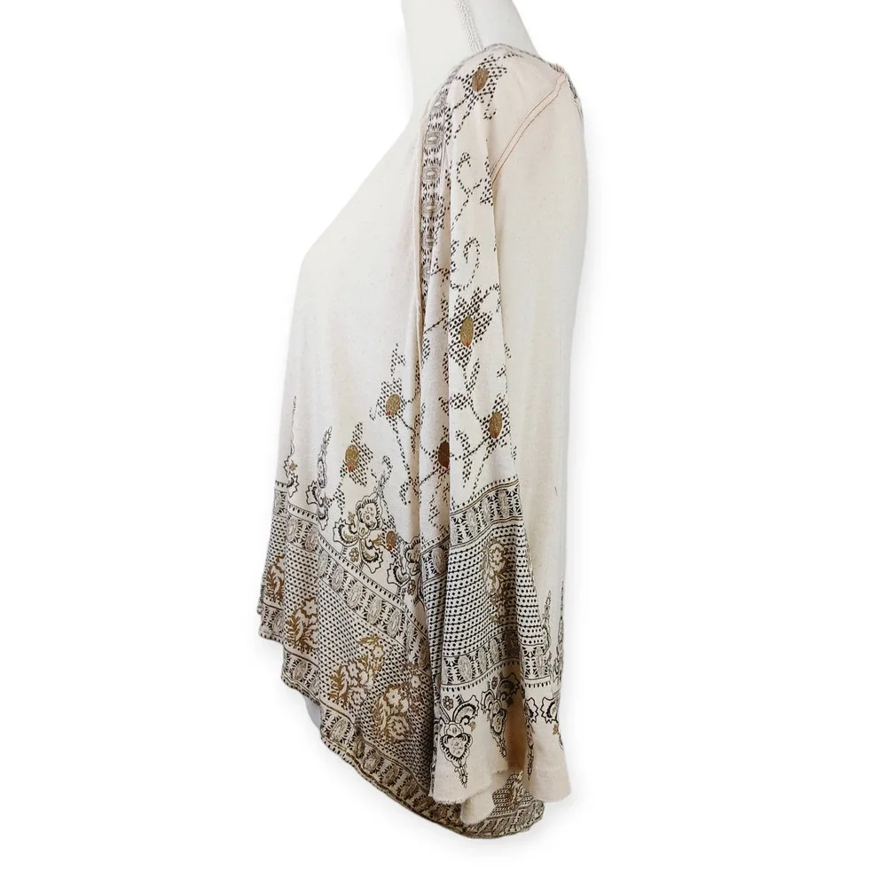 Free People SZ XS Women's Linen Blend Medallion Printed V-Neck Top Boho Festival
